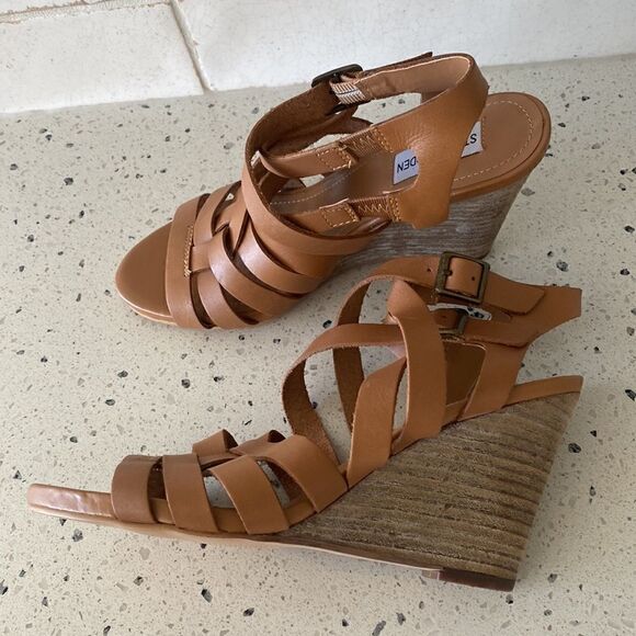 Steve Madden Venis Natural Leather Strappy Wedge Sandals Women’s Size 7.5 - Picture 4 of 13